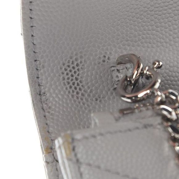 Saint Laurent Monogram Envelope Chevron Woc Souris Grey Leather Shoulder Bag - Picture 5 of 12